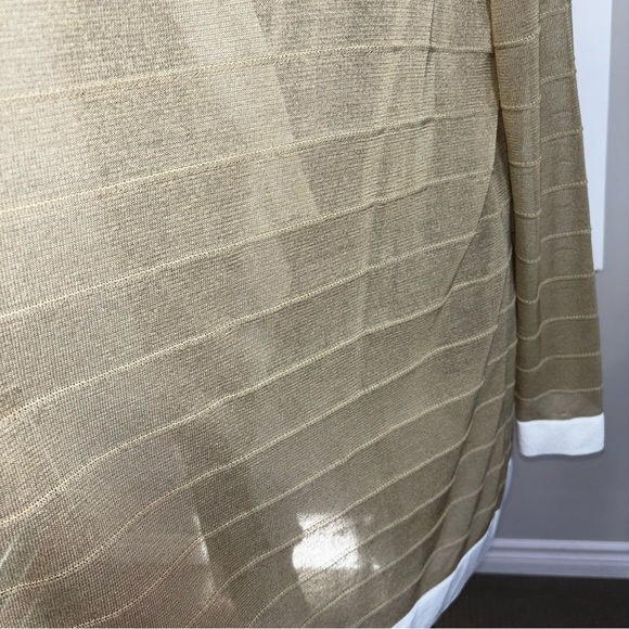 Misook Women’s XL Elegant Tan and White Women's Sweater Waterfall Semi Sheer - Picture 8 of 10